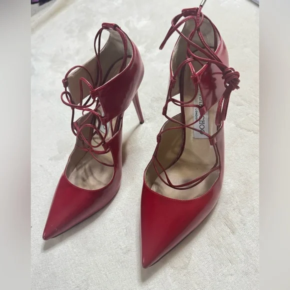 Jimmy Choo Strappy Red Heels - Picture 2 of 9